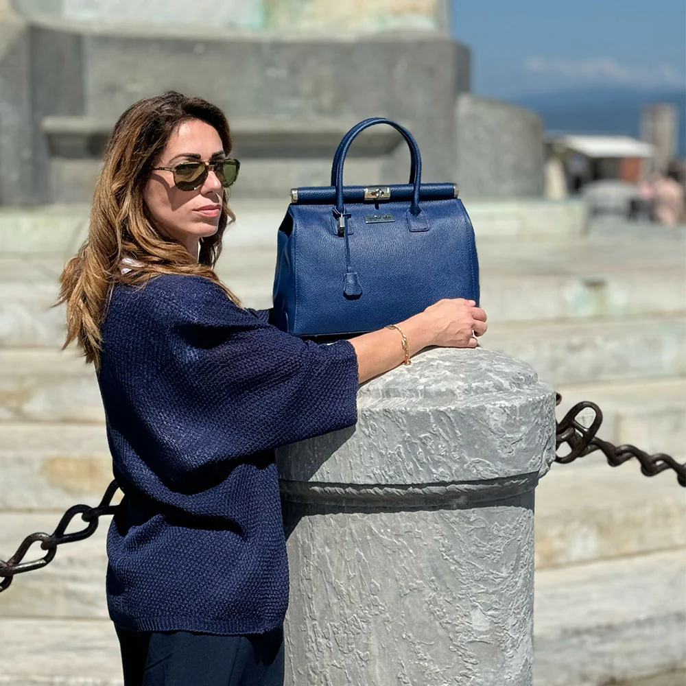 Borsa a Mano con Tracolla VIAVERDI in Pelle Marrone Made in Italy Linea Barga - Image 5