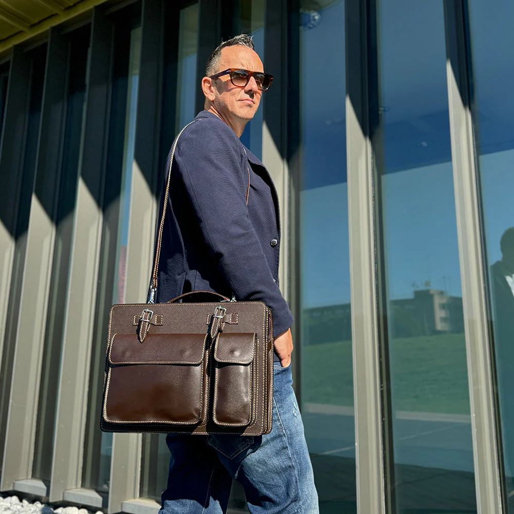 Borsa da Lavoro in Pelle Nera VIAVERDI Made in Italy - Porta Ombrelli e Pc 15.6 - Image 3